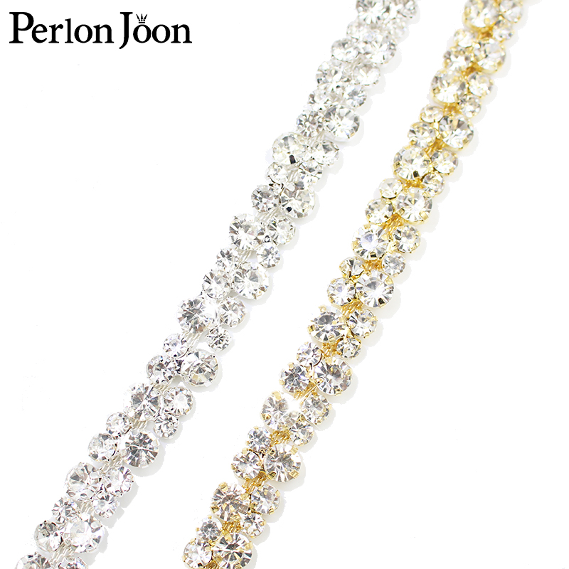 Perlon Strap Woven - Błyszczący pełny diamentowy kryształowy łańcuszek Rhinestone
