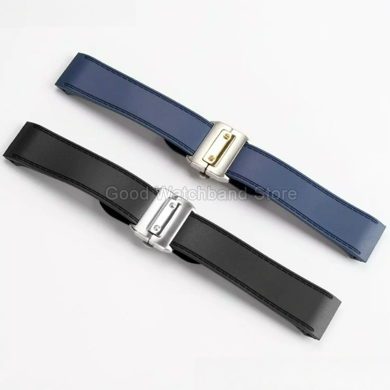 Cartier Watch Santos - Czarny Niebieski Wysokiej Jakości Gumowy Pasek
