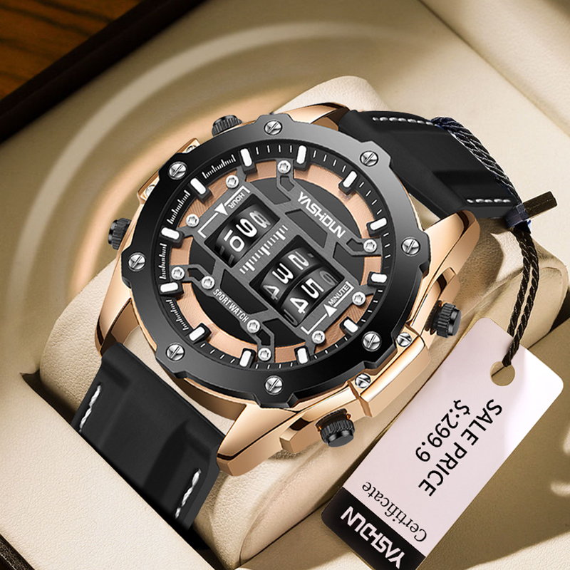 Leather Watch Band Men - Kreatywny Zegarek Cyfrowy Kwarcowy Męski Luksusowy