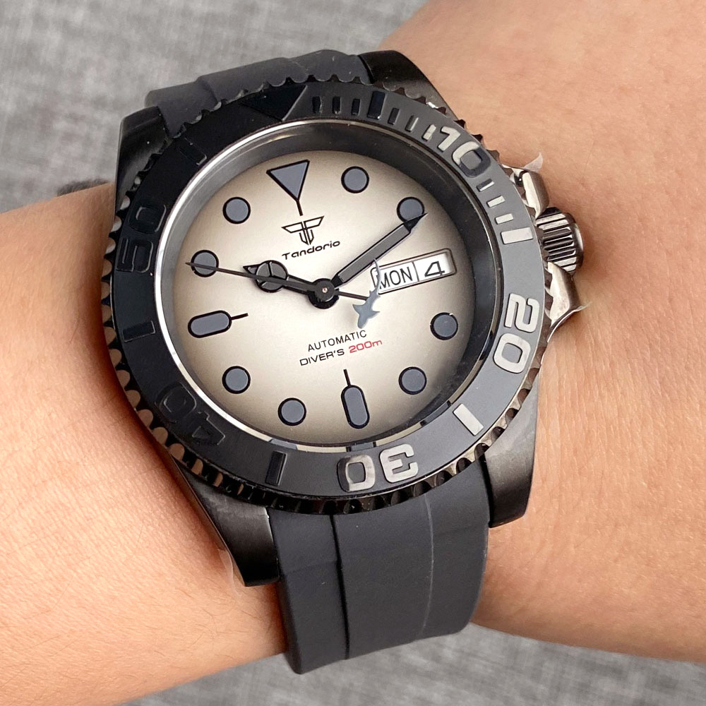 Rubber Strap Diver - Tandorio 200M wodoodporna NH36A Vintage czarna