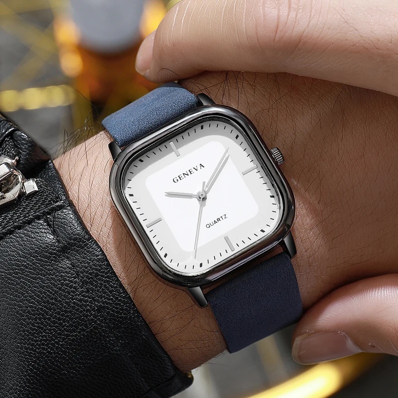 Leather Watch Band Men - Modny klasyczny męski zegarek z kwadratową